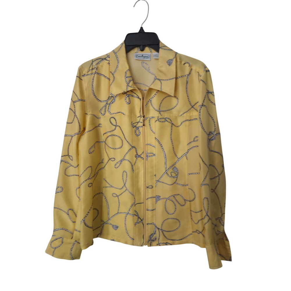 Patchington Yellow Silk Nautical Rope Print Zip Front Jacket Womens Size Medium
